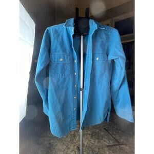 Azur Men Hommes super soft turquoise button flannel shirt pockets Sz M